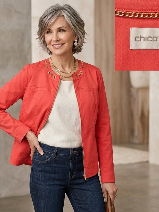 Chico's Jackets & Blazers - Chico’s Coral Zip Front Jacket Size 2 (M/L)